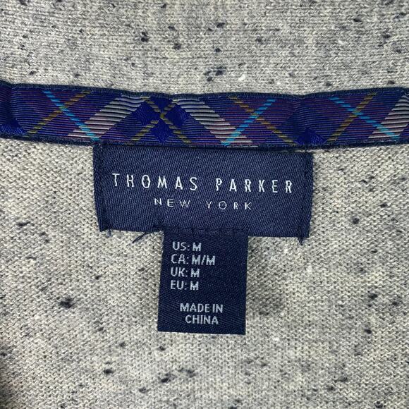 Thomas Parker Mens Cardigan Sweater Size Medium Suede Elbow Patches Grandpacore - Picture 6 of 11